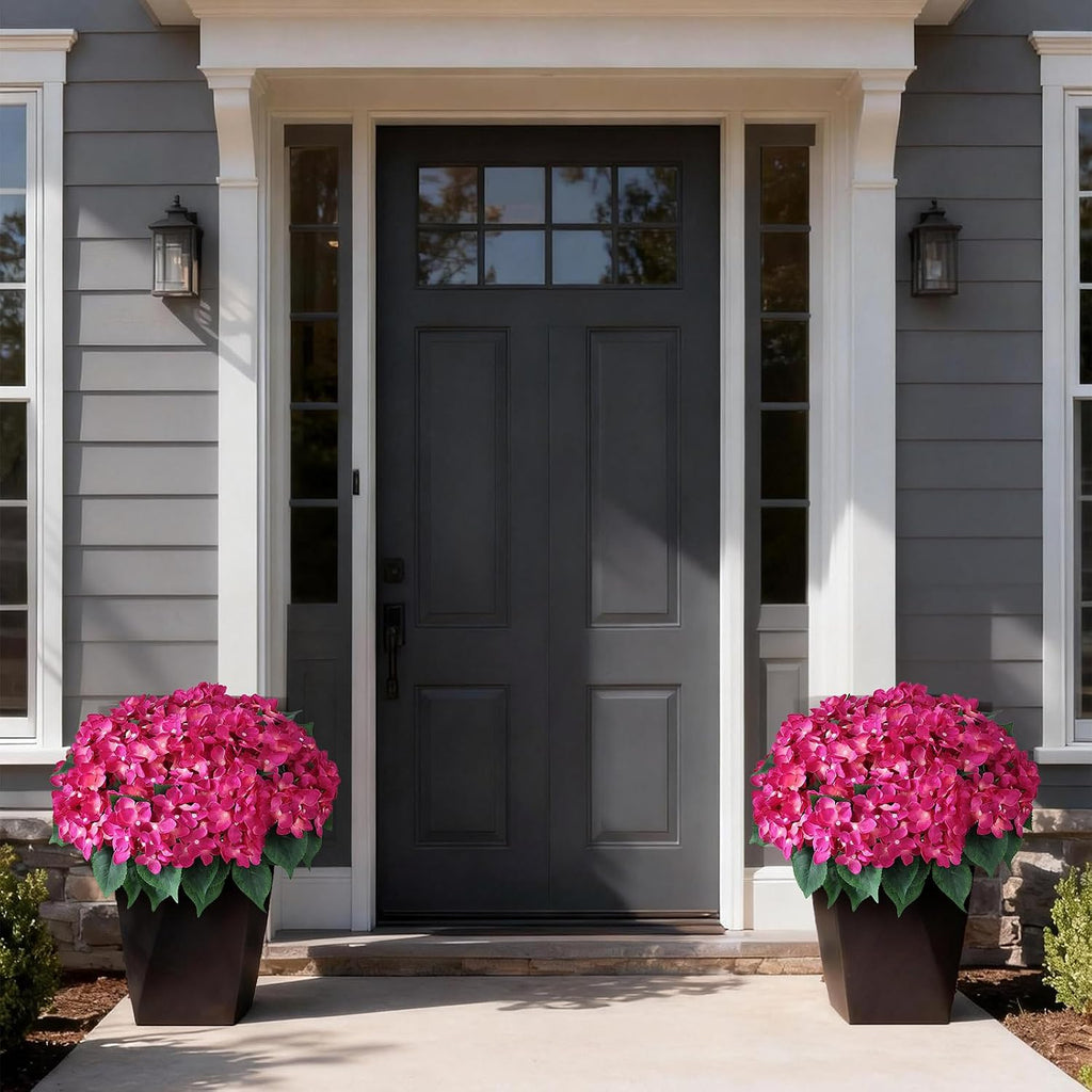 2 Sets Artificial Hydrangea Flower Topiary Ball Trees for Porch (Rose Red)