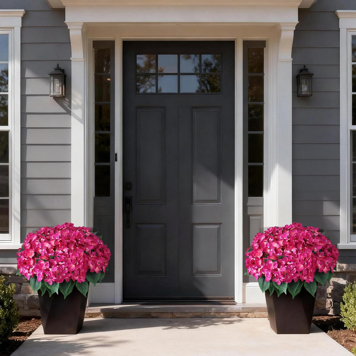 2 Sets Artificial Hydrangea Flower Topiary Ball Trees for Porch (Rose Red)
