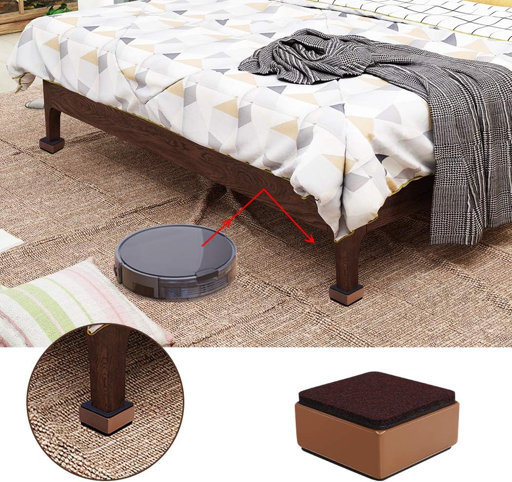 Ezprotekt 1.2 Inch Bed and Furniture Risers, Heavy Duty Square Sofa Tables Couch Chair Risers, Width 2.4"-Adds 1.2" Height, Supports 20,000 lbs, Protect Carpet & Floors from Scratches (4 Pack, Brown)