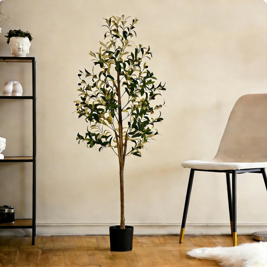 Artificial Olive Tree, 5FT Faux Olive Trees with Lifelike Olive Branches and Fruits, Fake Floor Plants with Pot for Indoor Home Office Living Room Outdoor Decor