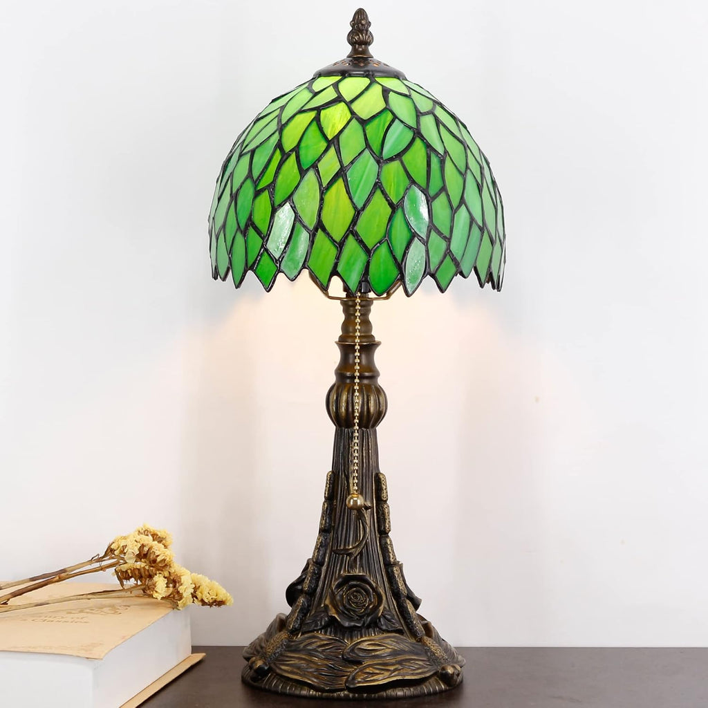 Small Tiffany Lamp Stained Glass Desk Lamp Green Wisteria Leaves Style