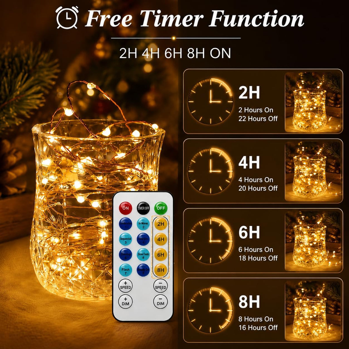 4 Pack Fairy Lights Battery Operated with Remote, 16.4FT 50 LED Twinkle String Lights with Timer, Silver Wire Waterproof Indoor Outdoor for Bedroom Christmas Wedding Dorm Decor Warm White
