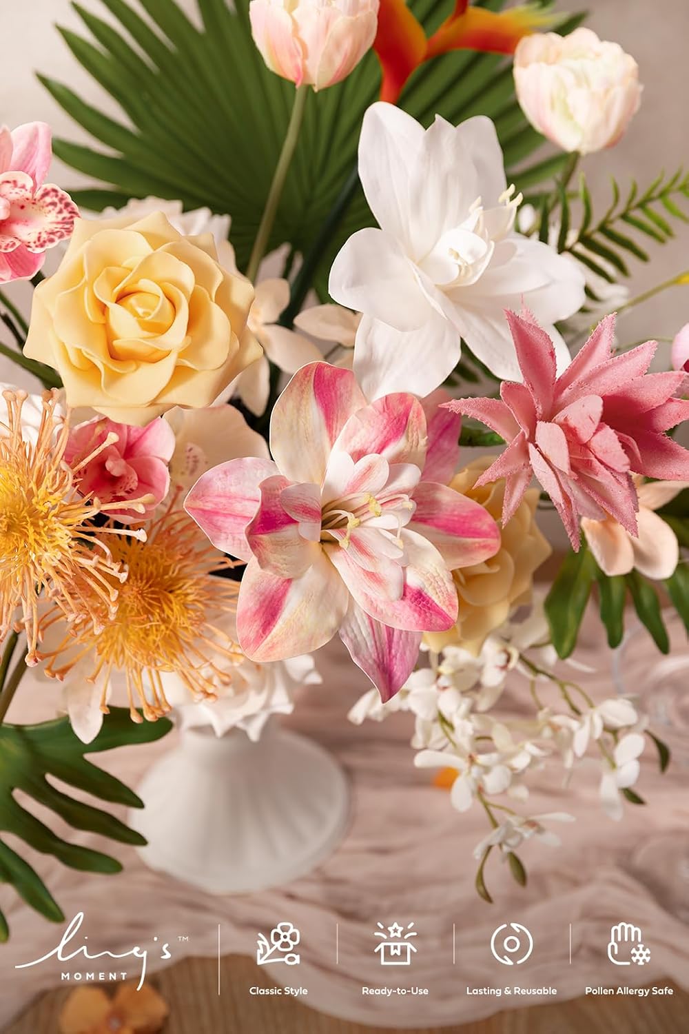 Ling's moment Artificial Pink Wedding Flowers Box, Sorbet Tropical, Deluxe