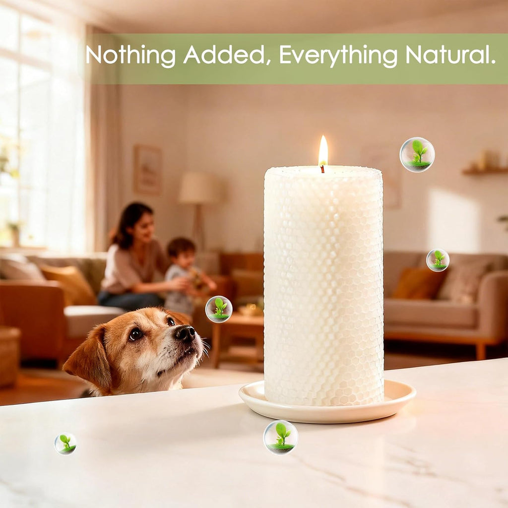 Beeswax Pillar Candles 3x6 Inch 4 Pack, Honeycomb Decor
