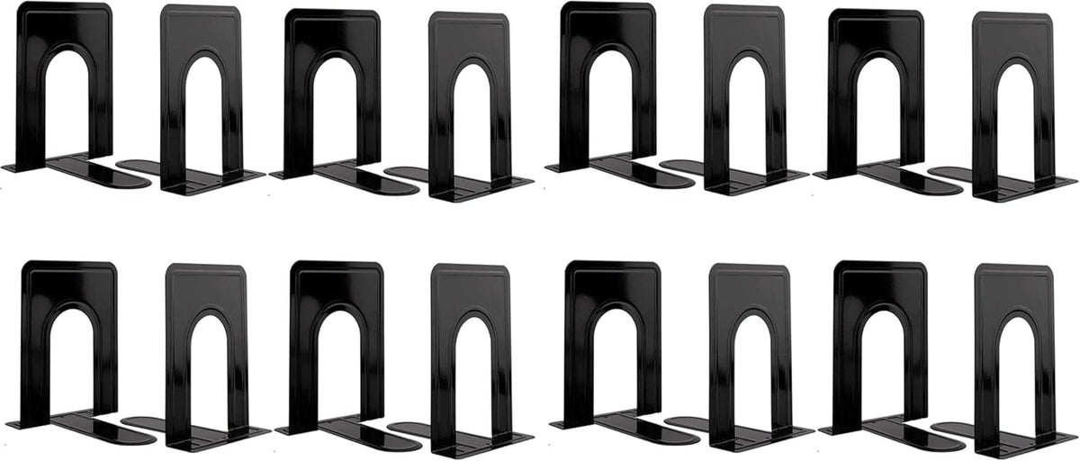 Metal Book Ends for Shelves, Book Shelf Holder Home Decorative, Book Ends for Heavy Books/Movies/CDs, Black 6.5 x 5 x 5.7 in, 4 Pair/ 8 Piece (Pack of 2)
