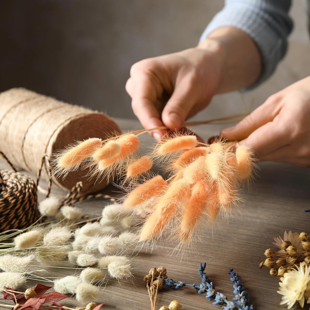 PATIKIL 15.7in Bunny Tails Dried Flowers, 120pcs Pampas Grass Decor Rabbit Tail Natural Pampas Grass Bulk Fluffy Faux Pampas Grass Dried for Home Boho Decor Vase Wedding Table, Red