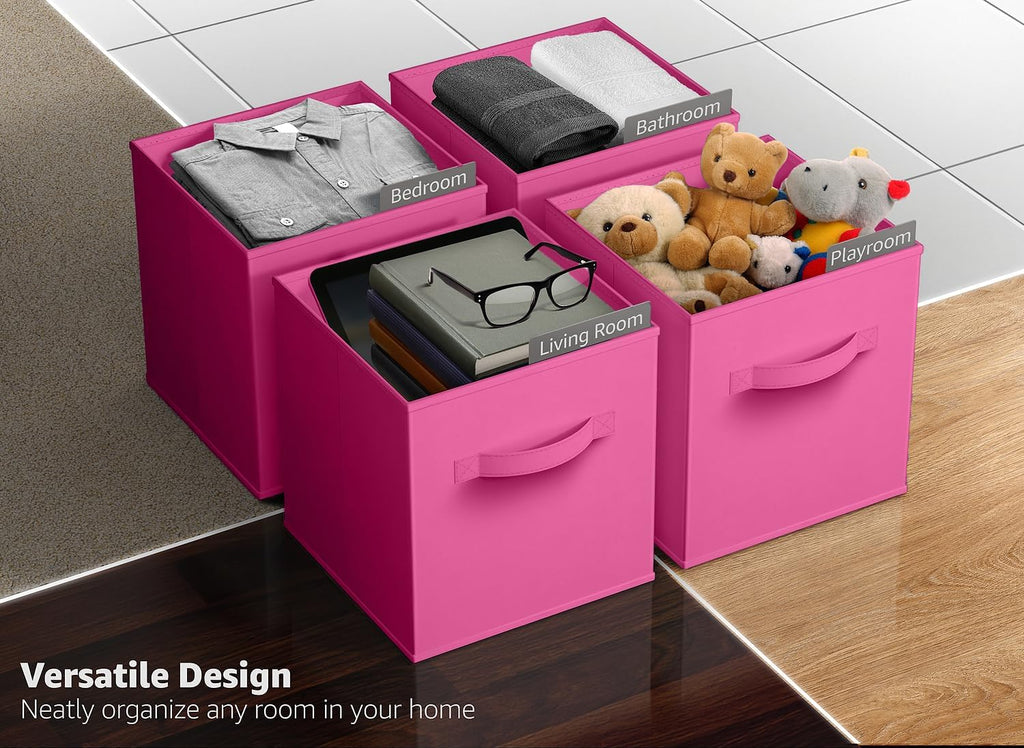 Sorbus Fabric Storage Cubes, 6-Pack Foldable Bins (11 Inch, Pink)