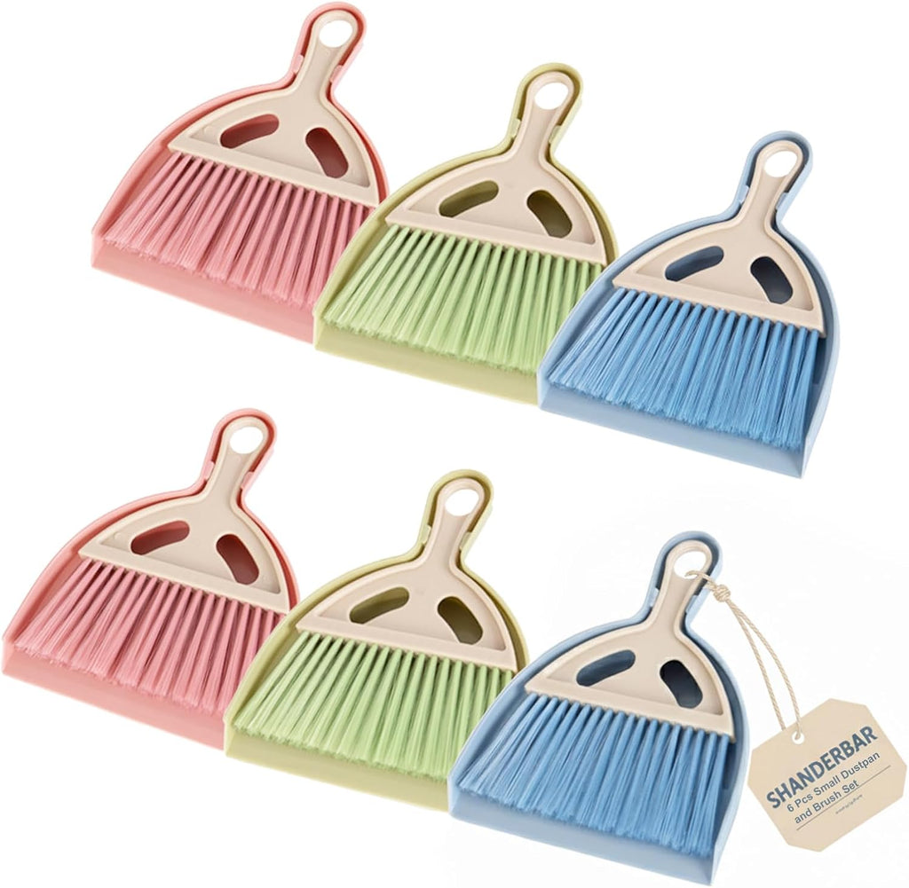 6 Pcs Small Dustpan and Brush Set, Portable Compact Mini Broom and Dust Pan