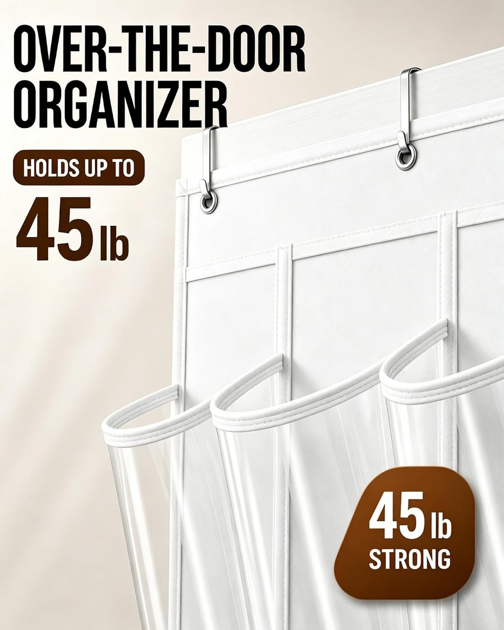 Over-the-Door Shoe Organizer with 24 Crystal Clear Pockets, White