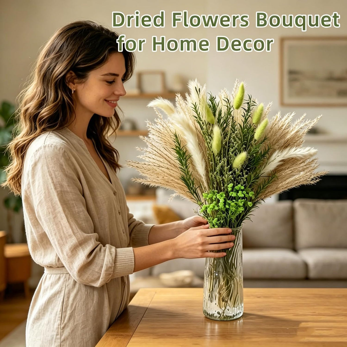 6 Kinds Green Pampas Grass Dried Flowers Bouquet