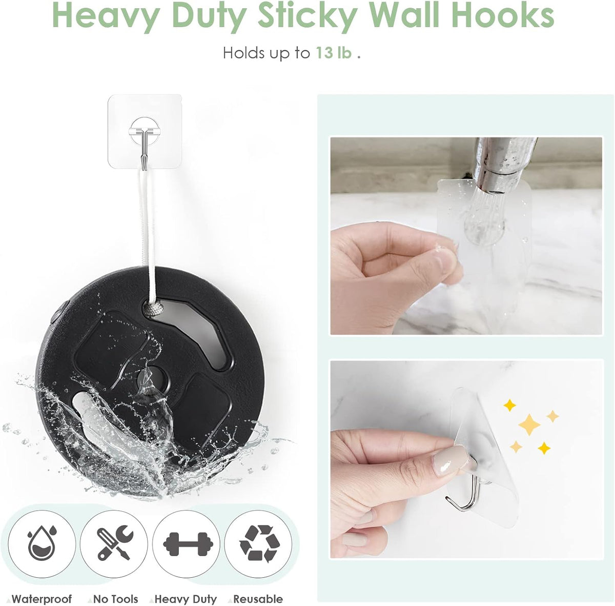 Adhesive Wall Hooks, 13 lb Clear Window Hooks Sticky Hooks 10 Pack