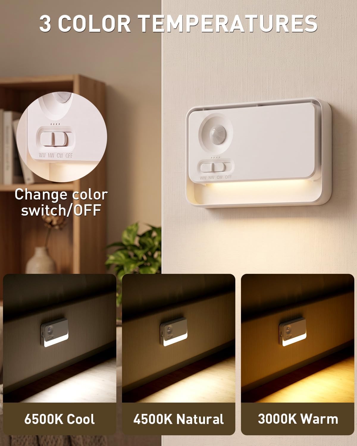 Motion Sensor Night Lights, 1800mAh Sync LED Stair Lights Indoor,3 Packs