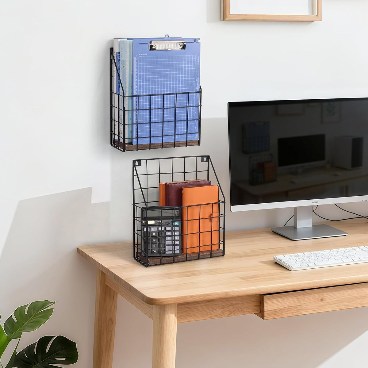 Mail Holder Magazine Basket 2Pack Black Wall Mount File Organizer Wood Rack
