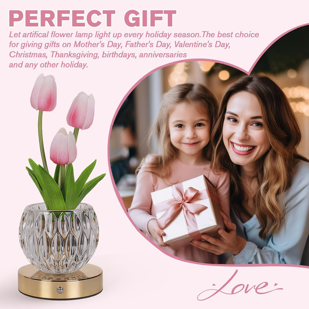 Tulip Table Lamp, 16 Color Changing Glass Night Light with Remote, Touch Dimming Artificial Flower Light, LED Colored Light Romantic Flower Decoration Gift for Girl Women Mom