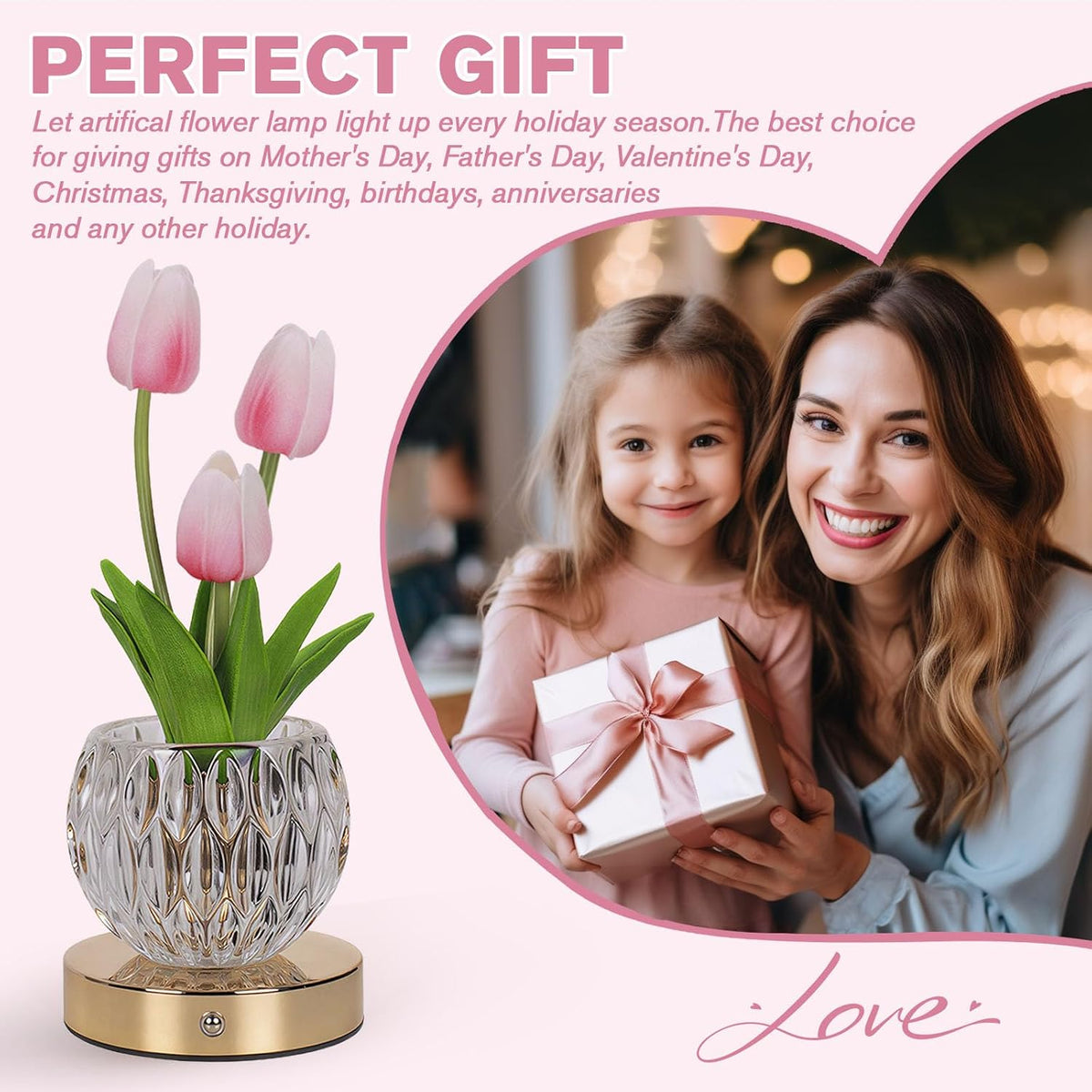 Tulip Table Lamp, 16 Color Changing Glass Night Light with Remote, Touch Dimming Artificial Flower Light, LED Colored Light Romantic Flower Decoration Gift for Girl Women Mom