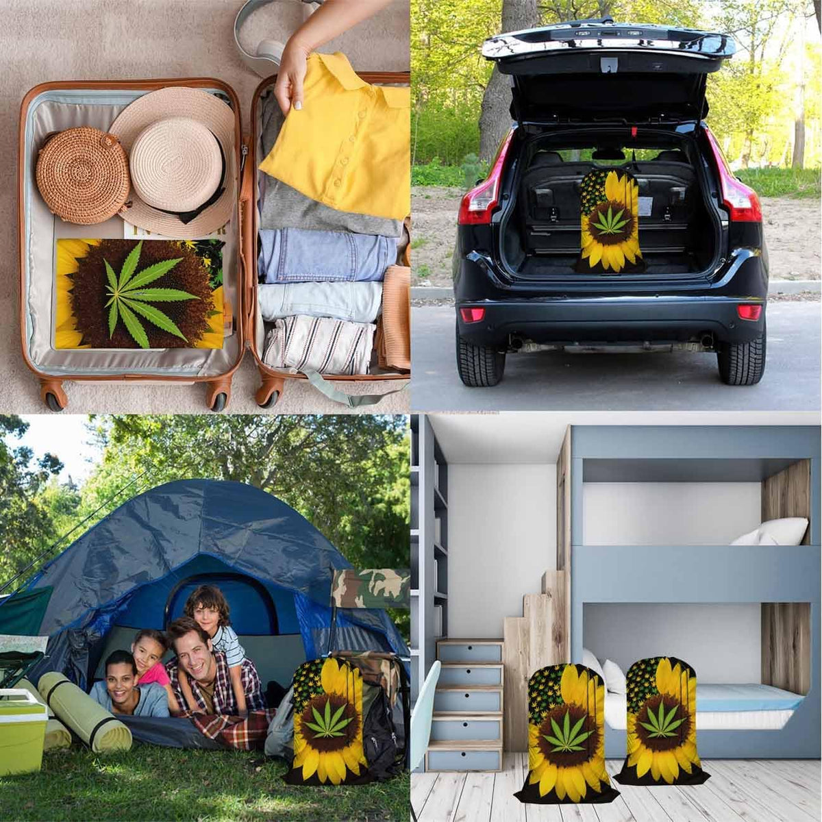 Swono Sunflower With Leaves Drawstring Portable Large Capacity Laundry Bags Summer Yellow Floral Blossom Travel Storage Bags for Apartments, Vacations, Home, 28x40 Inch
