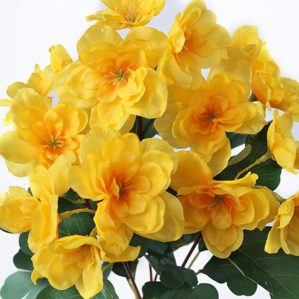 8 Bundles 16" Artificial Azalea Flower Bouquet for Front Door(Yellow)
