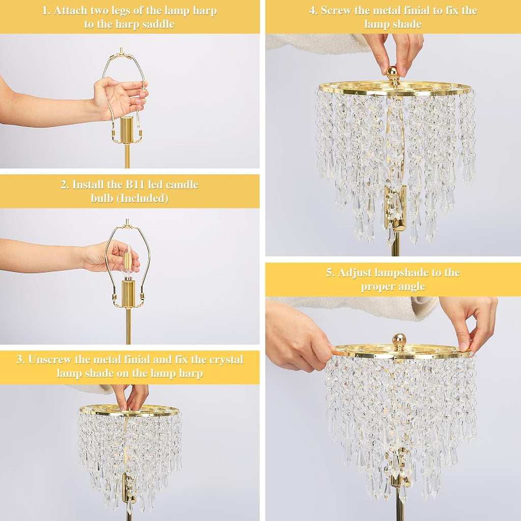 Crystal Table Lamp with USB C+A Ports, 3-Way Dimmable Touch Lamp, Gold Lamp
