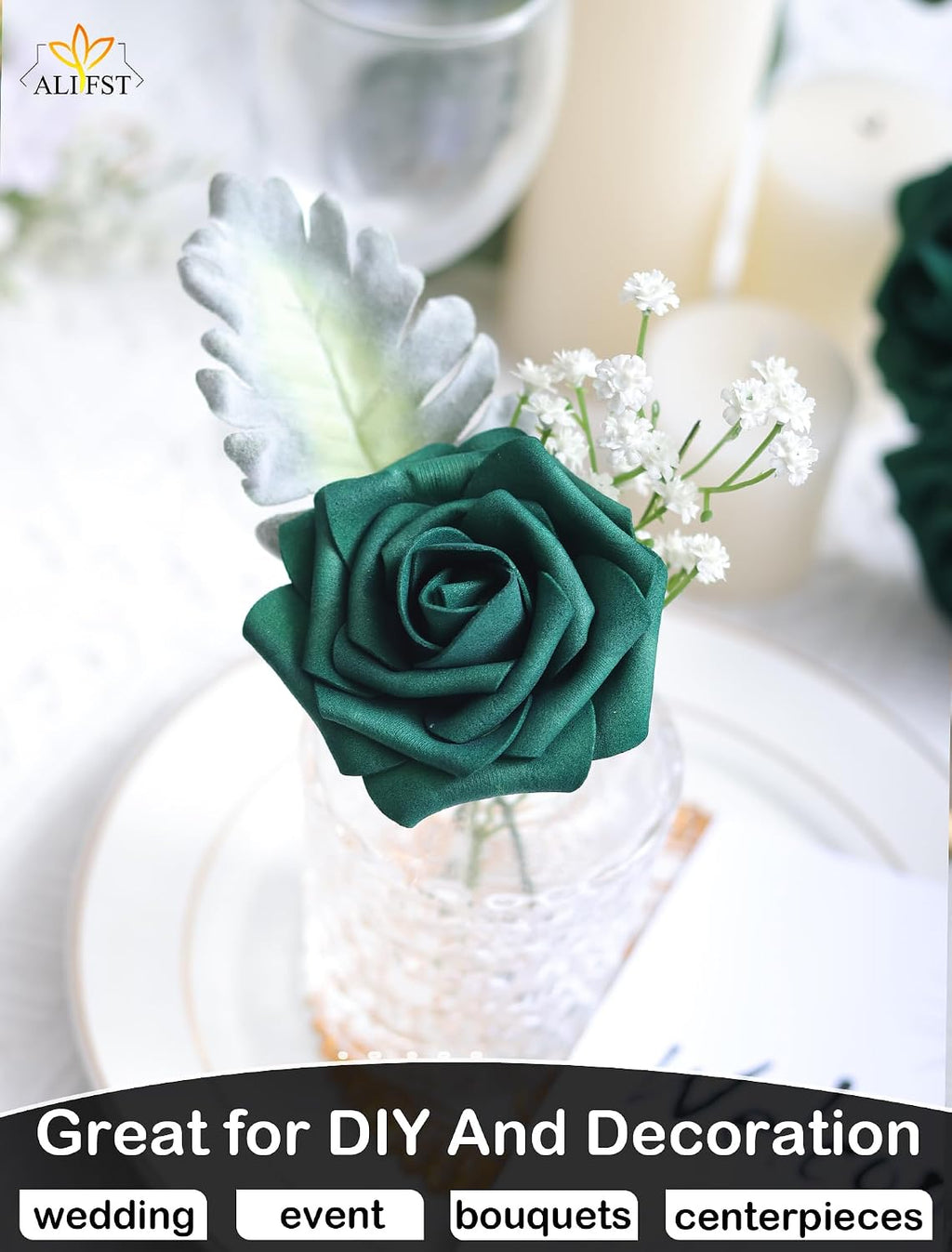 25pcs Artificial Flowers，Real Touch Artificial Foam Roses Decoration DIY for Wedding Bridesmaid Bridal Bouquet Centerpieces Party (25, Army Green)