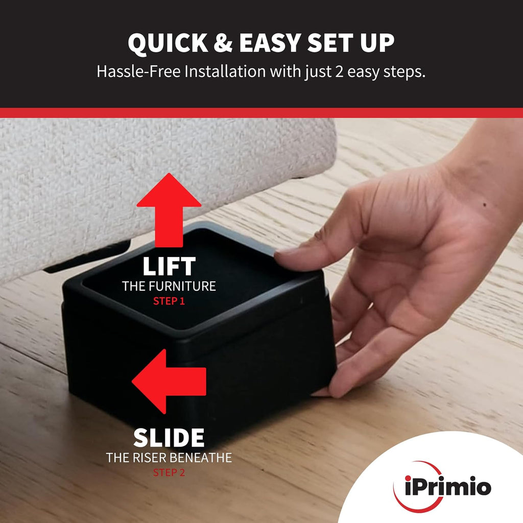 iPrimio Bed Risers 2" Lift, Heavy Duty for Dorm, Square, Black, 6 Pack