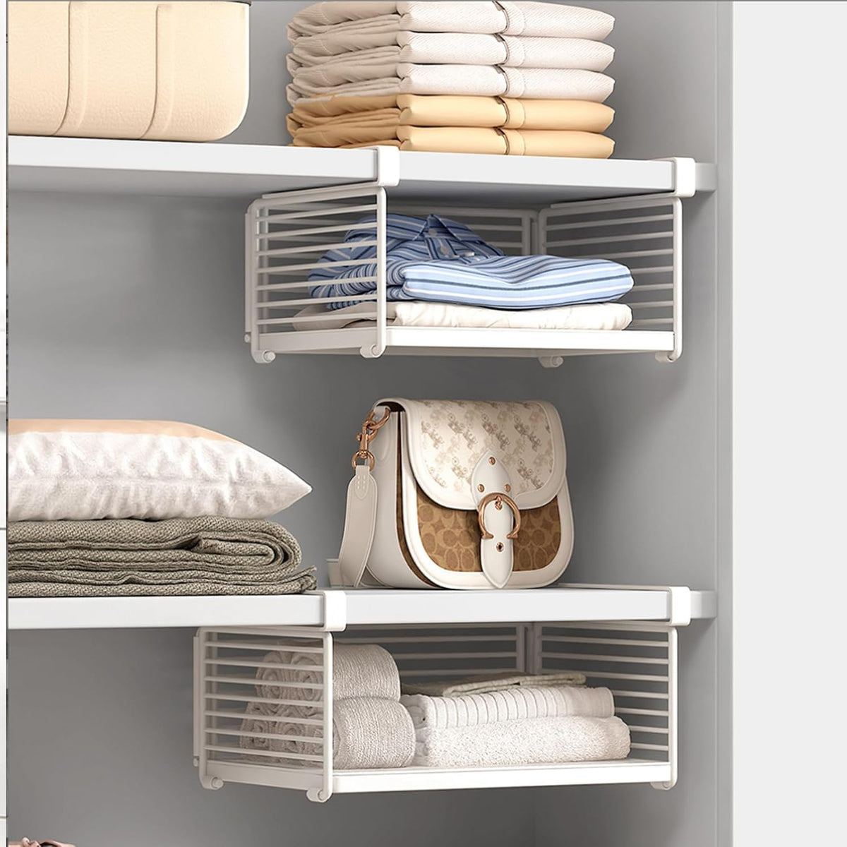 Under Cabinet Organizer, 12.2" Slide Out Storage Basket, Metal Wire Hanging Rack for Kitchen Pantry, Closet, Office, Bathroom, Space Saving White Metal Shelf, White-1 Pack