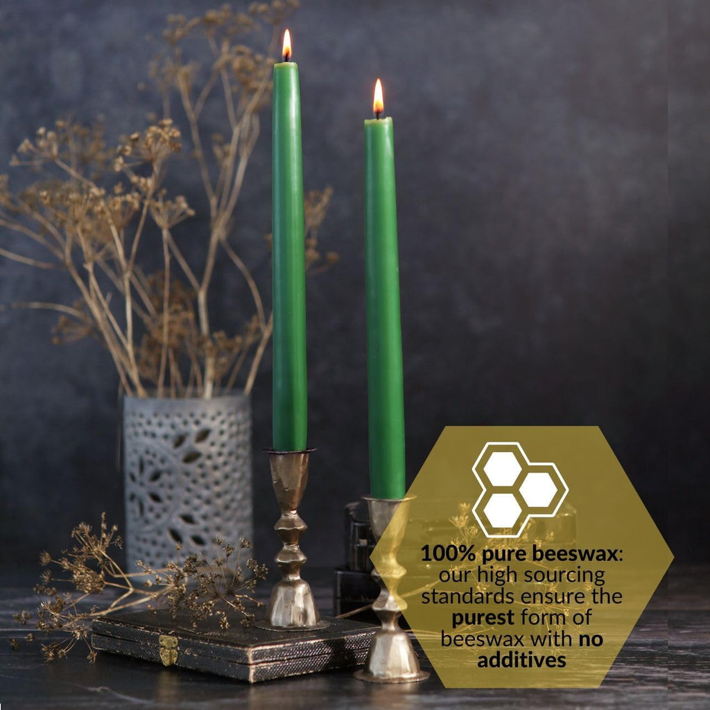 Big Dipper Wax Works 100% Beeswax Taper Candles, 12in, 2 Pack, Forest Green