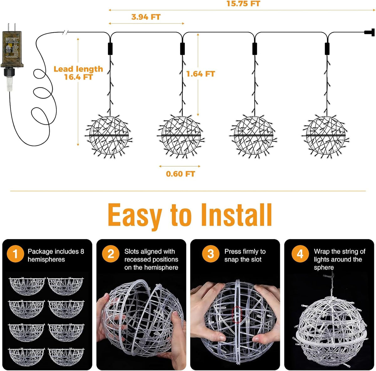 btfarm 8 Pack Outdoor Christmas Ball Lights 7.87 Color Changing Globe Light