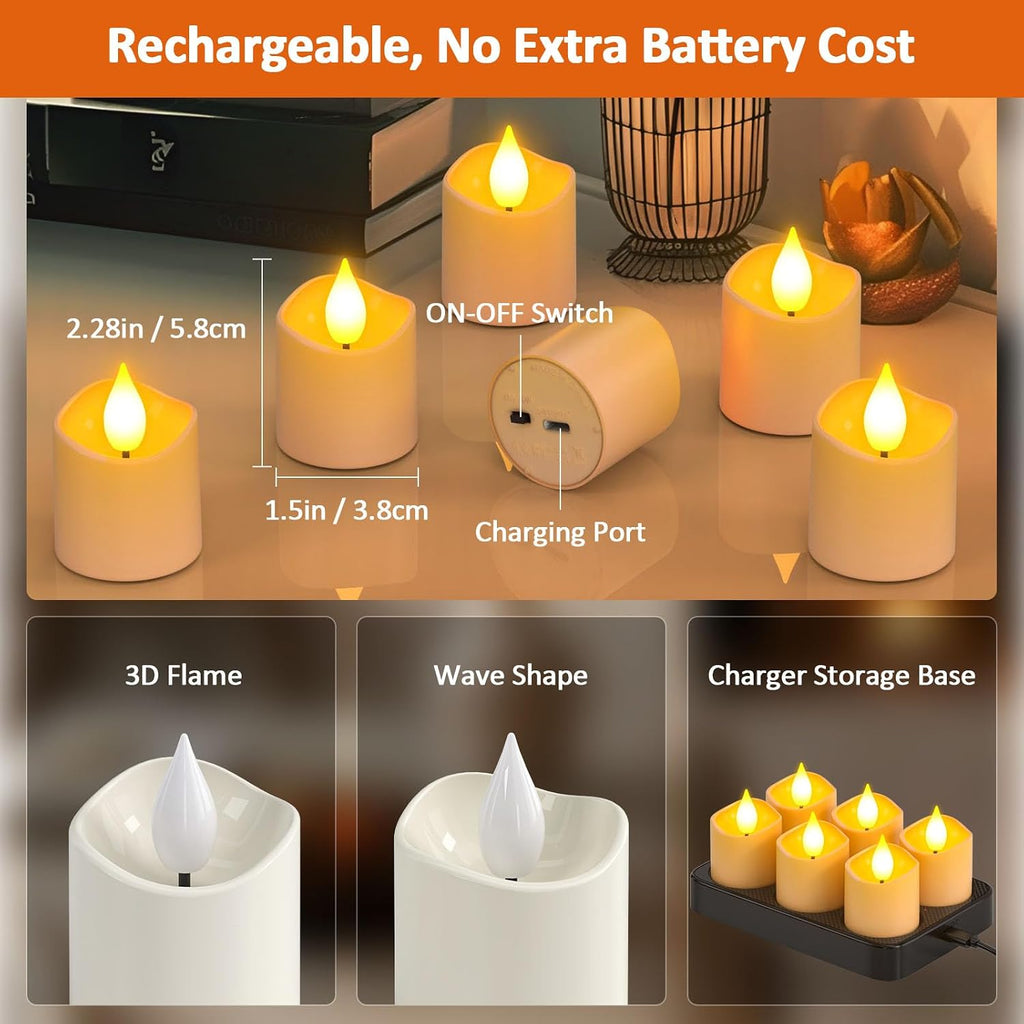 Yme Rechargeable Votive Candles Battery Operated with Remote & Timer