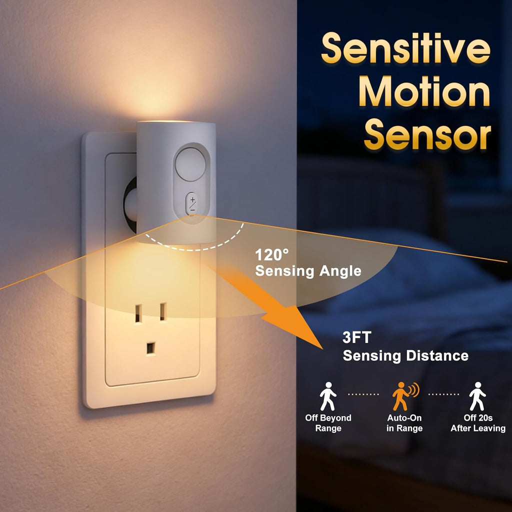 Plug in LED Night Light, Motion Sensor, Warm White Dimmable, White 2 Pack