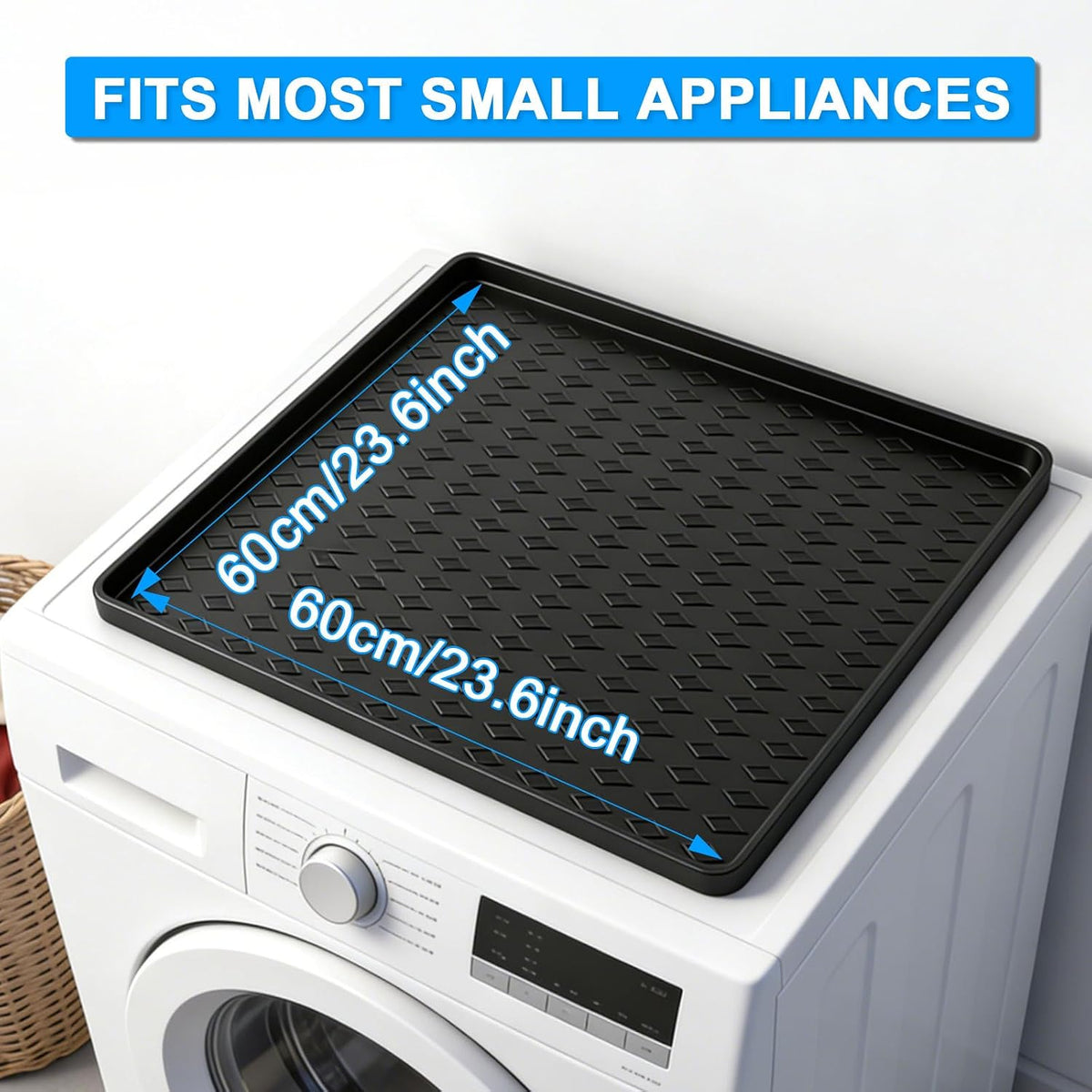 Silicone Mini Fridge Mat Refrigerator Floor Protector Drip Tray with Raised Edges Waterproof Non-Slip Appliance Pad Mini Fridge Mat for Carpet Washing Machine Water Cooler 19.7"x19.7" Black