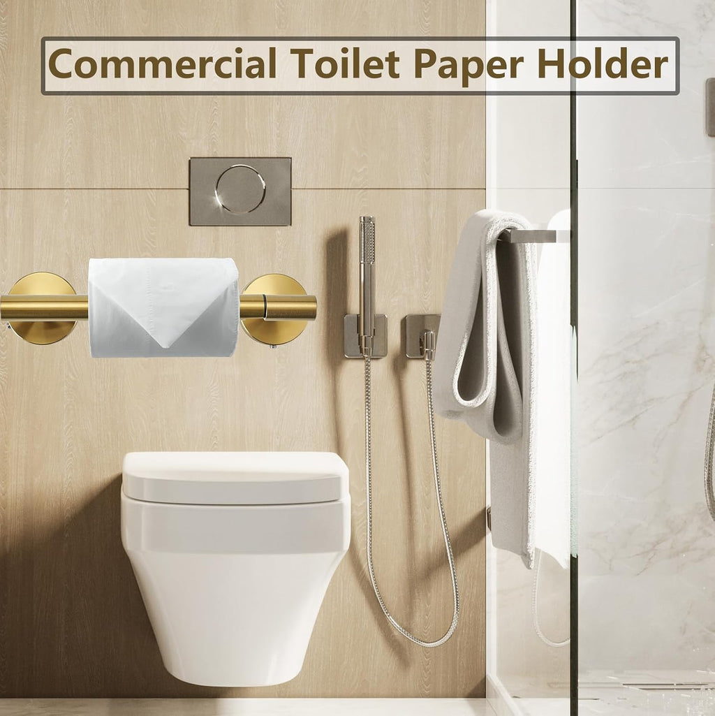 Toilet Paper Holder, Double Post Pivoting Design, Stainless Steel Rustproof Bathroom Tissue Holder, Wall Mount Fits Mega Rolls, for Home, RV, Commercial Bathroom Brushed Gold