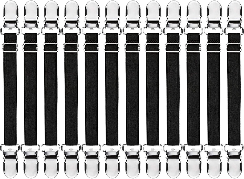 Boao 12 Pcs Bedsheet Strap Elastic Clip, Black, 14-28 Inch Length