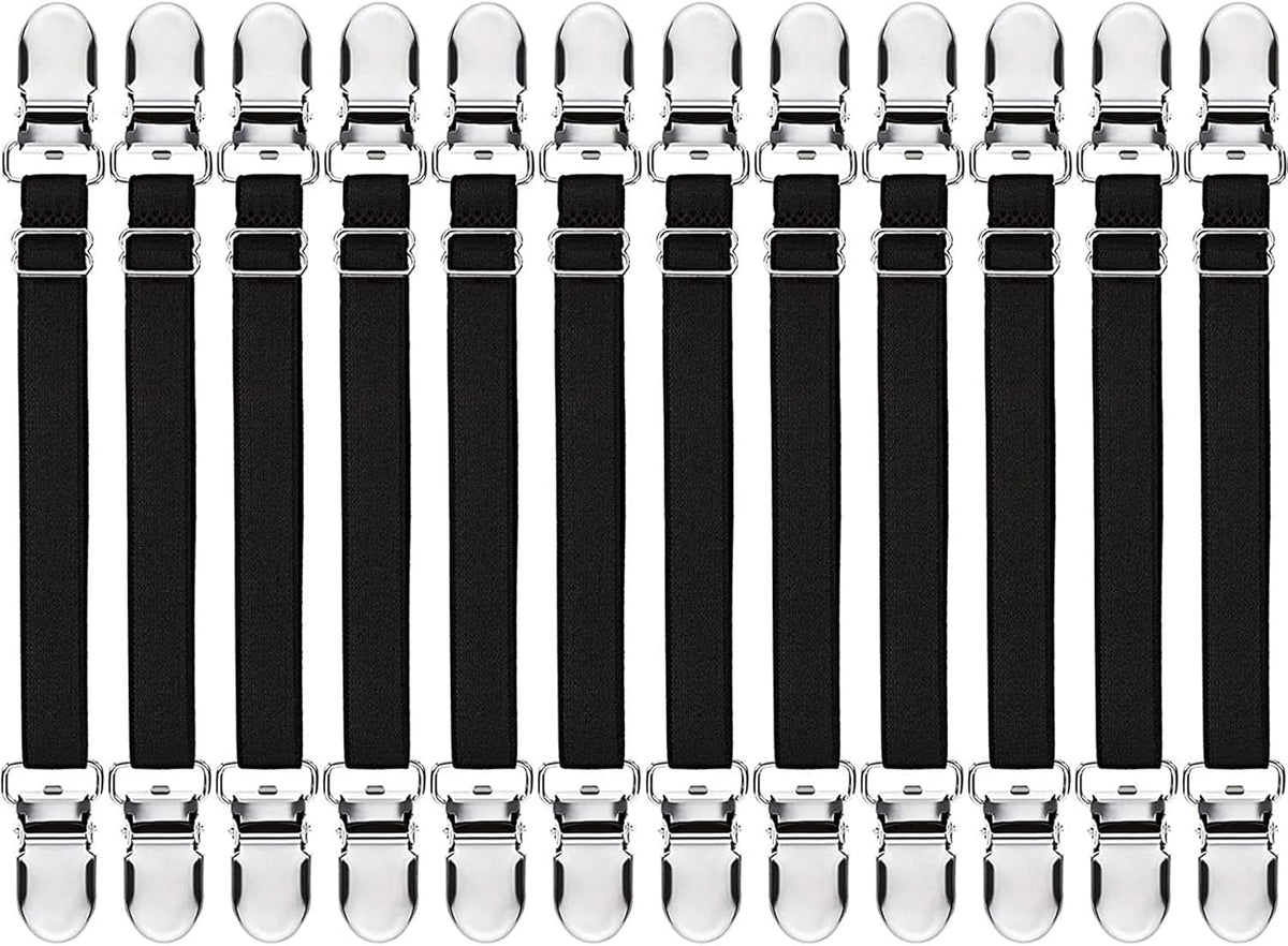 Boao 12 Pcs Bedsheet Strap Elastic Clip, Black, 14-28 Inch Length