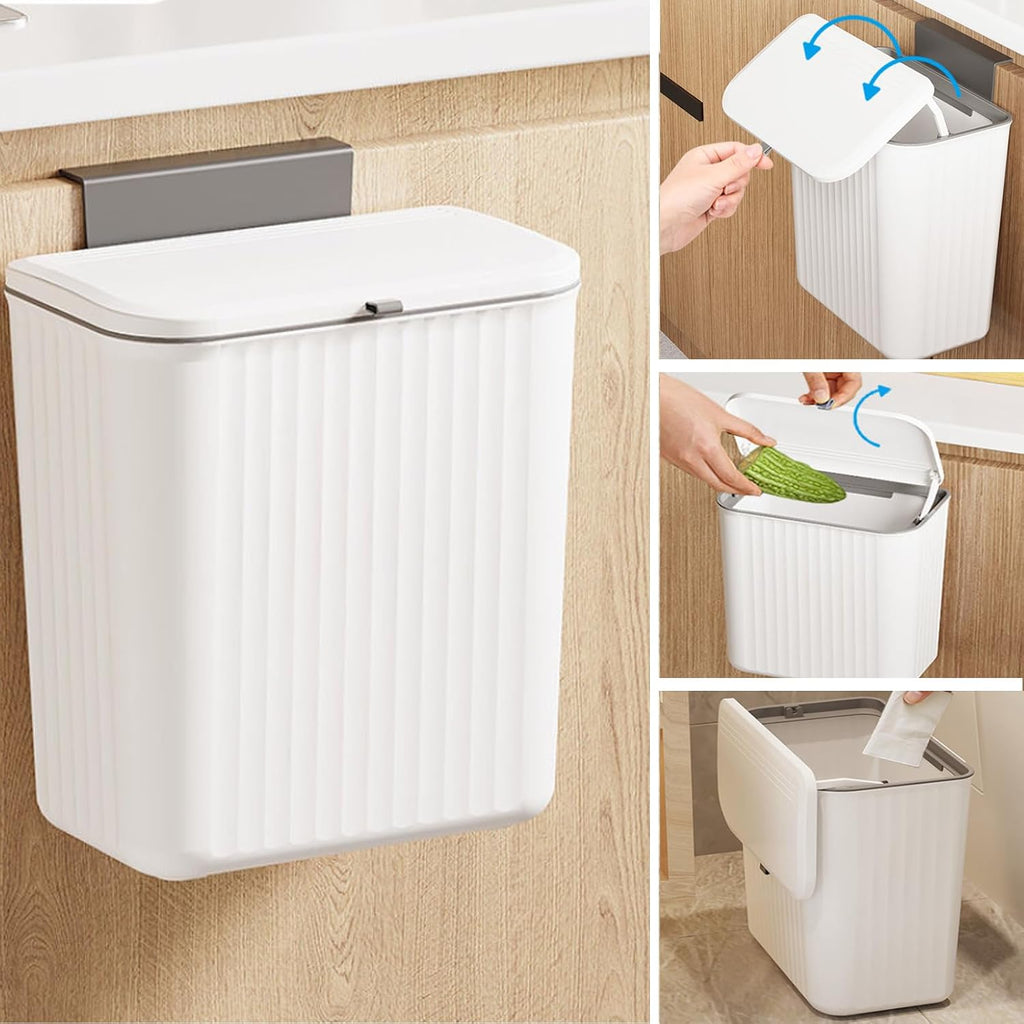 Kitchen Compost Bin Cabinet Hanging Small Trash Can with Lid 2.4 Gallon