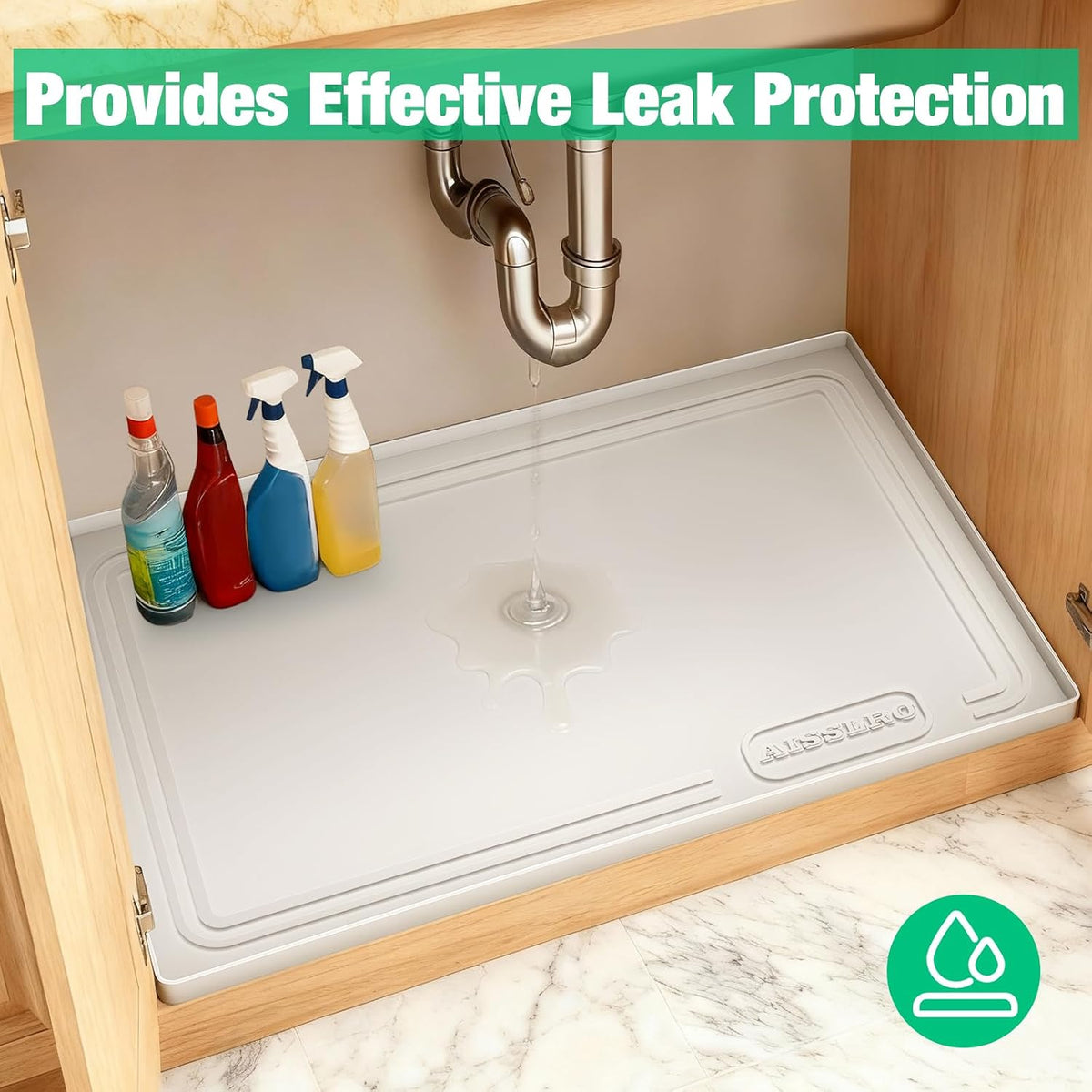 Waterproof Under Sink Mat 34"x22", Silicone Mat, Beige