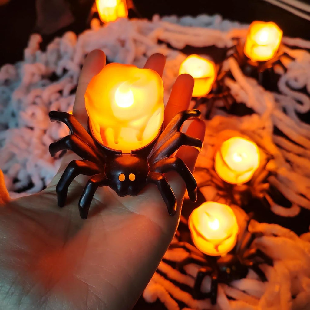 12 PCS Spider Tea Lights Flameless Candles Halloween Lights Indoor