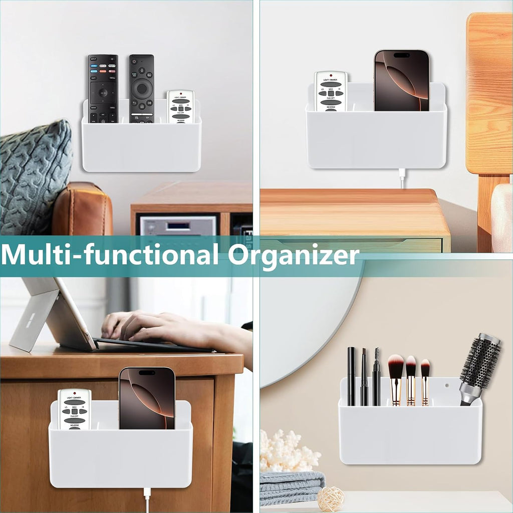 3 Slot Remote Control Holder, TV Remote Holder Wall Pen Storage Accessories for Home Office School (White)