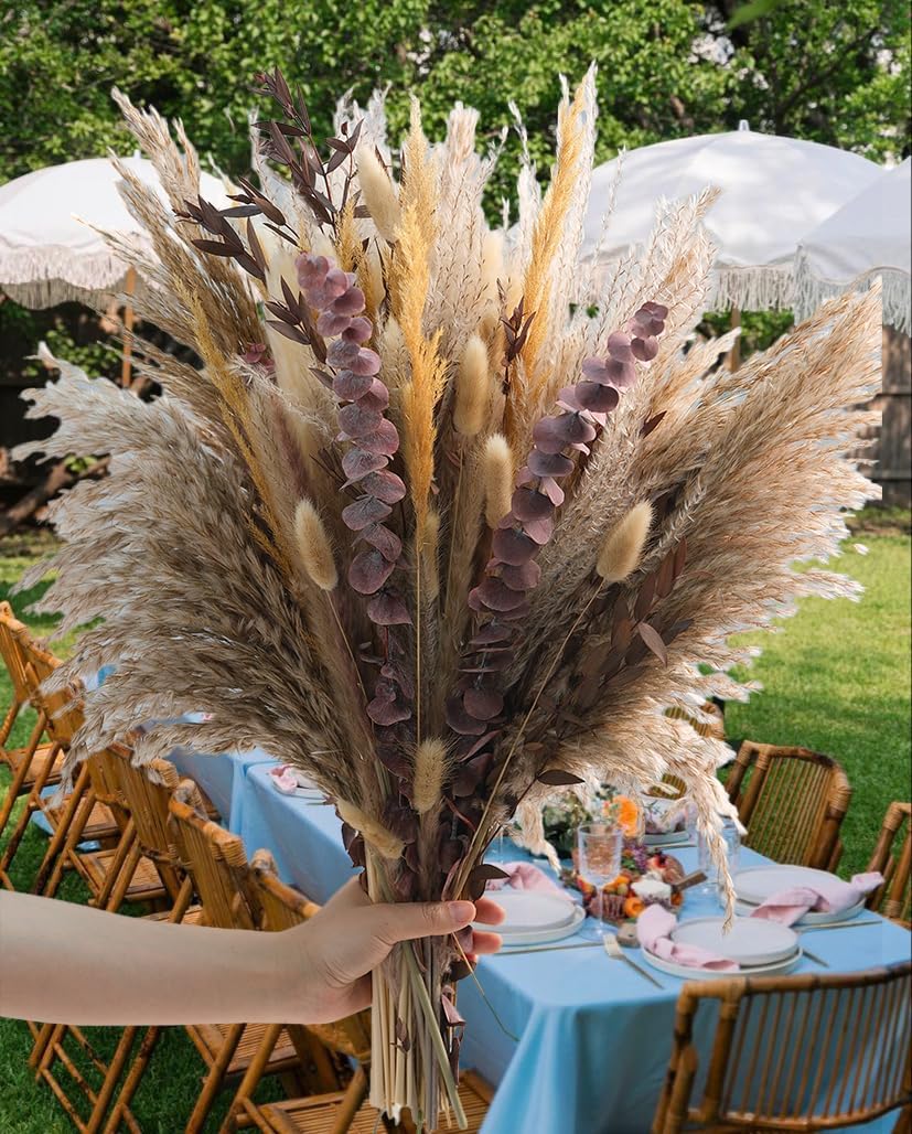 8 Kinds Natural Fall Dried Pampas Grass Flowers Bouquet, Autumn Floral