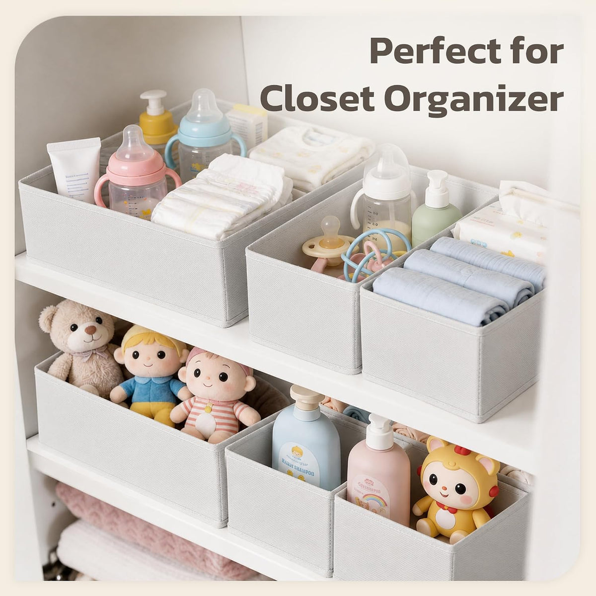 Drawer Organizer, 16 Pack Baby Dresser Organizer for Nursery, Foldable Closet Organizers and Storage Dresser Dividers for Clothes, Socks, Scarves, Ties (Ivory White)