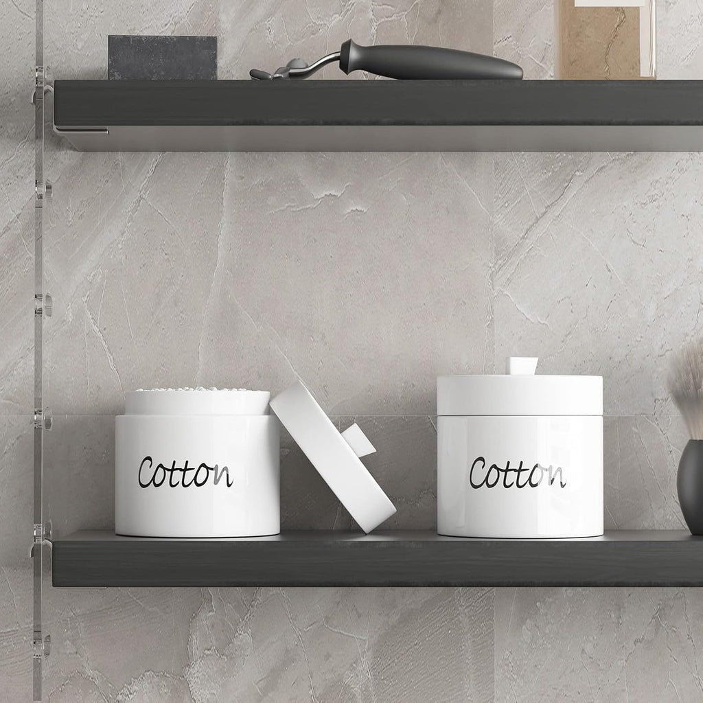 LEETOYI Ceramic Cotton Swabs Holder Organizer with Lid,Storage Canisters for Cotton Swabs, White