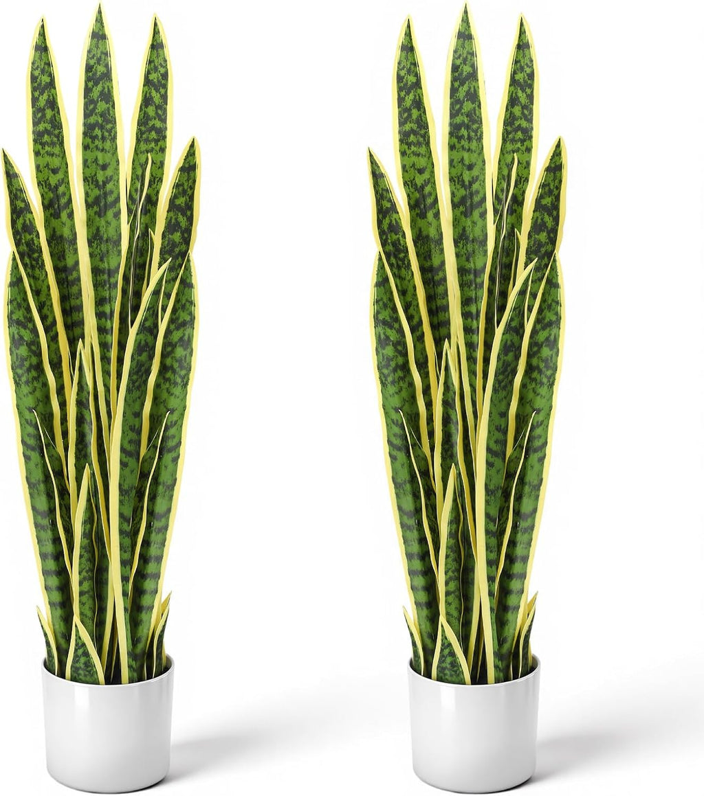 Crowye 2 Pack 3.17 ft Tall Artificial Snake Plant Fake Sansevieria Plant Large Faux Snake Bulk in Pot for Home Office Housewarming Gift