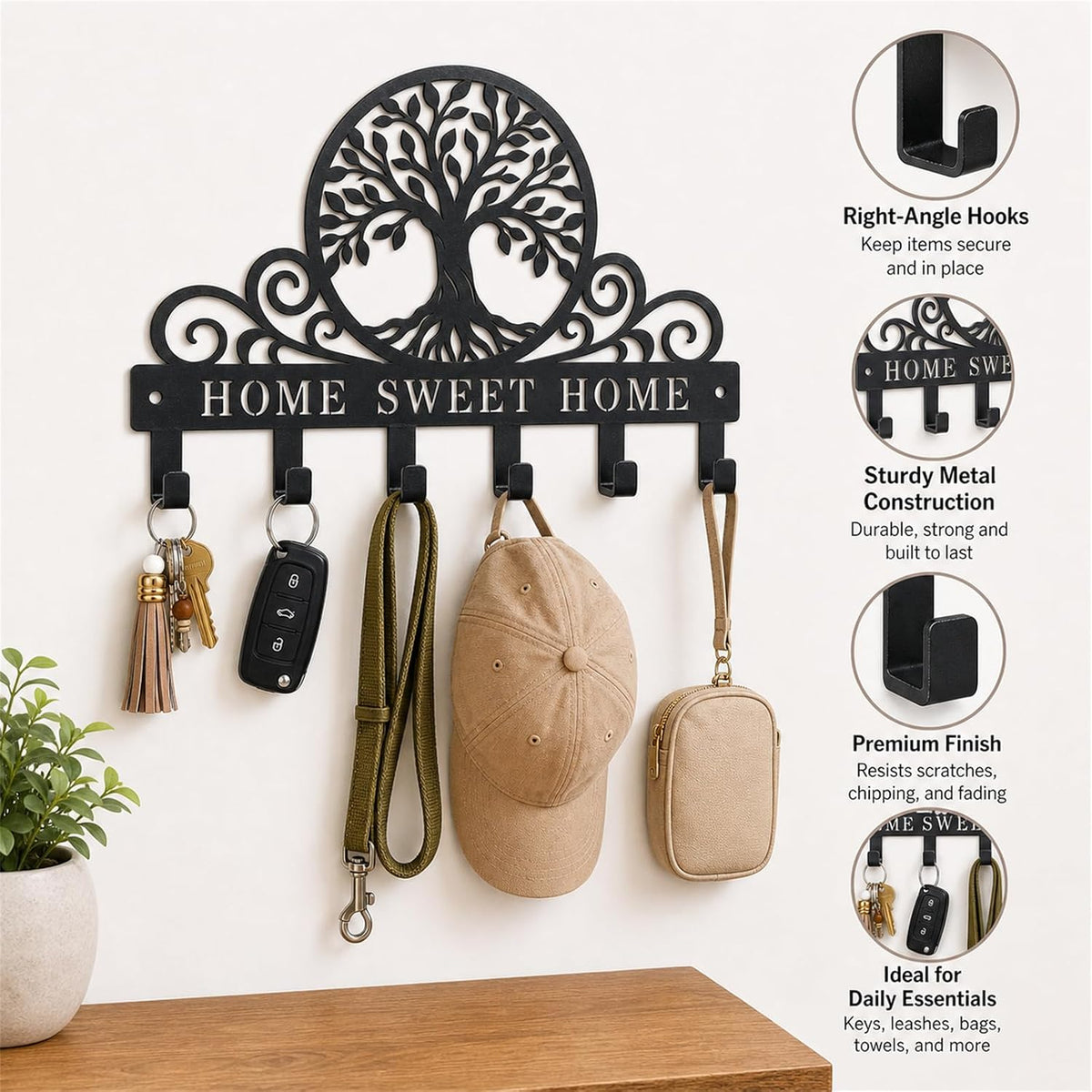 Personalized Tree of Life Key Holder Wall Mount, Metal Key Hooks Decor