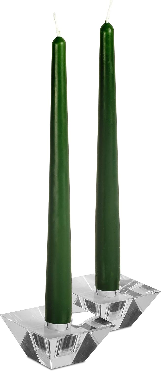 Hyoola 12 Pack Tall Taper Candles - 12 Inch Hunter Green Dripless, Unscented Dinner Candle - Paraffin Wax with Cotton Wicks - 10 Hour Burn Time