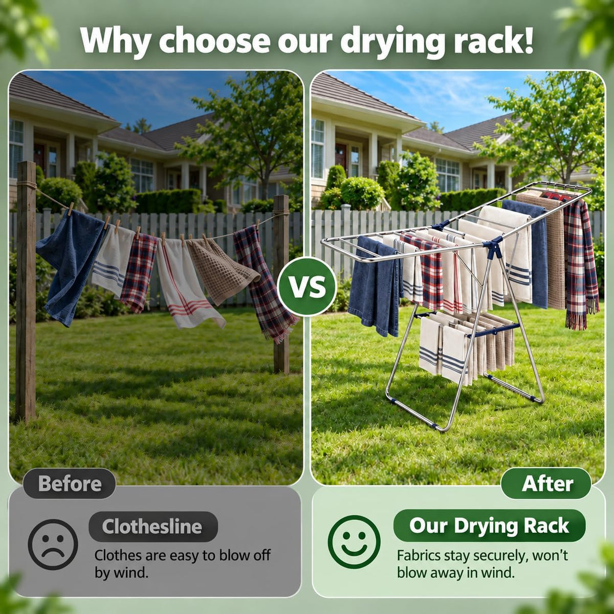 APEXCHASER Stainless Steel Clothes Drying Rack, No Assembly Indoor Outdoor