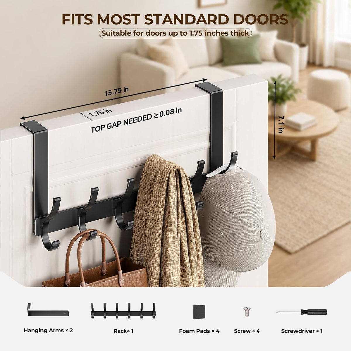 Optish Over The Door Hooks, Door Hanger Hook, Over The Doors Towel Rack for Bathroom, Doors Towel Hanger for Hanging Coats Hats (1Pack,Black)