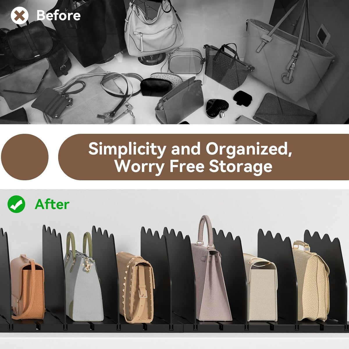 SOYO Adjustable Shelf Dividers for Closet, Purse Organizers for Bag, Black