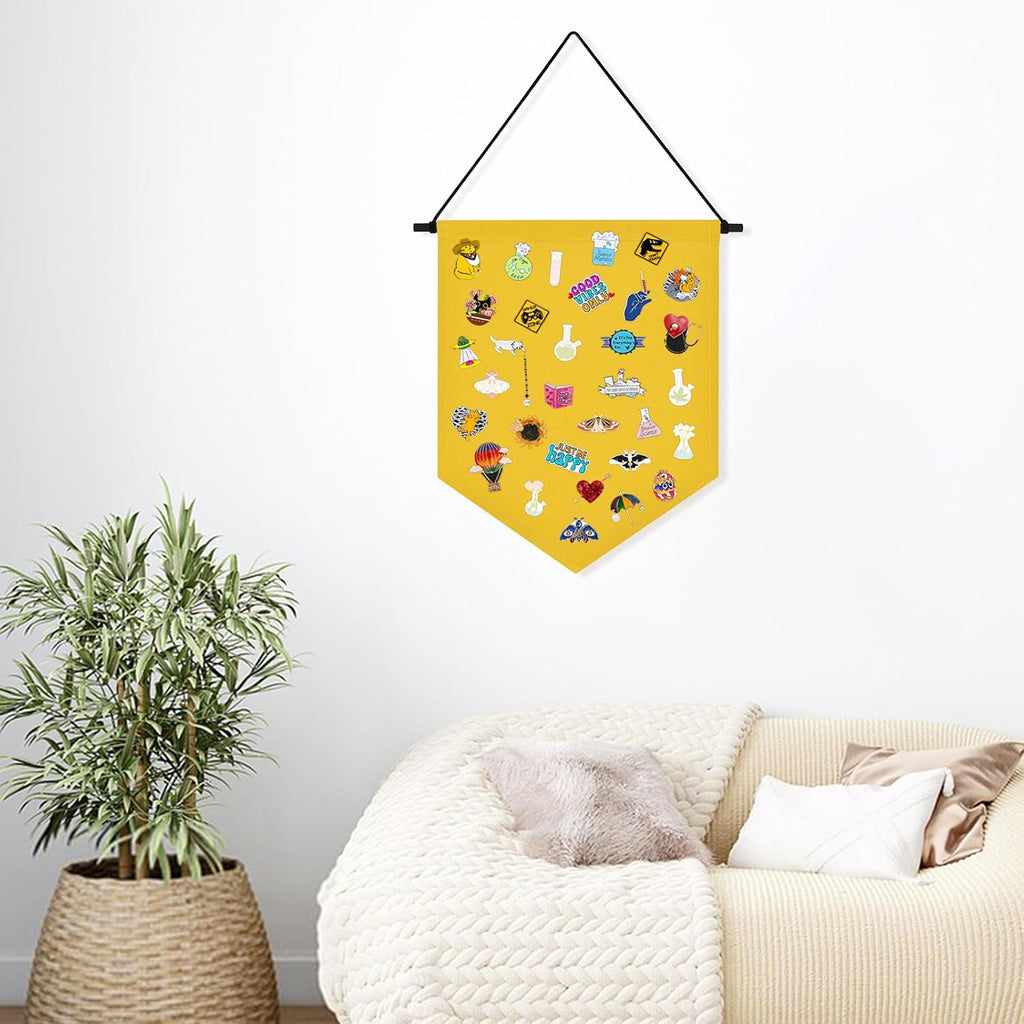 Wall Hanging Brooch Organizer Storage Board Colorful Enamel Pin Badge Canvas Display Banner Earrings Case Collection Holder 12.6x10in(Not Include Any Accessories) (Yellow)