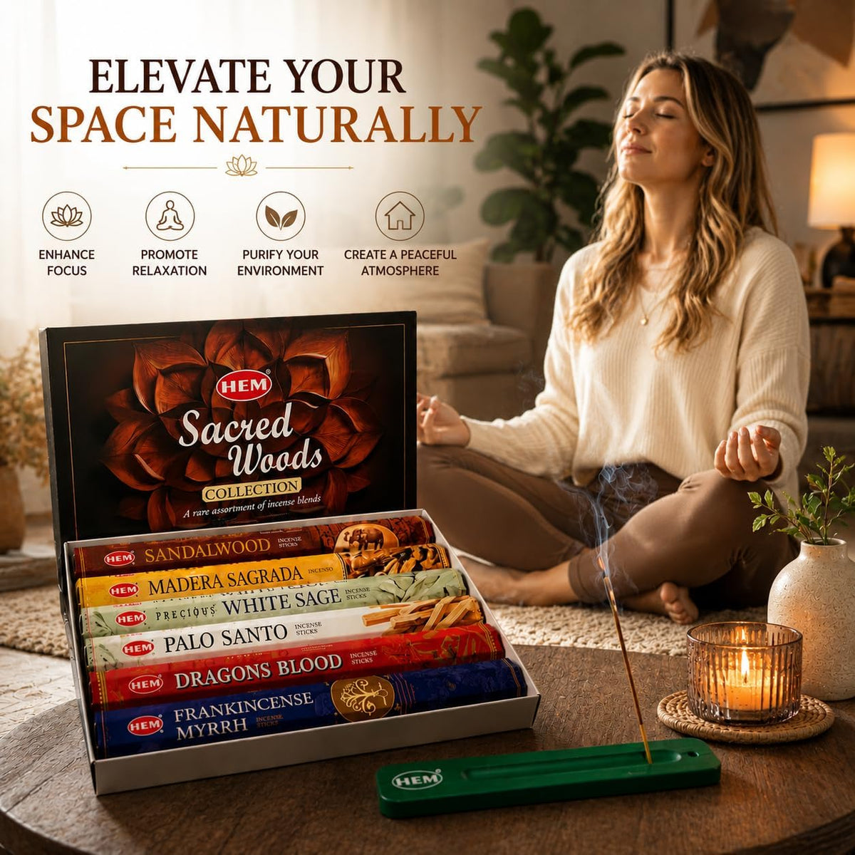 Hem Assorted Sacred Woods Incense Sticks, 6 Fragrances x 20 Sticks, 120 Total