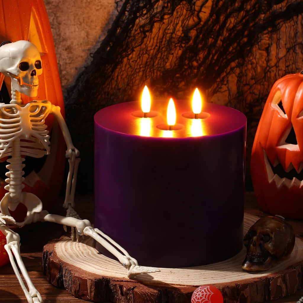 Retisee 1 Pack Purple Extra Large Flameless Candles 6"x6" Remote Control