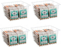 4 Pack Wire Storage Baskets for Organizing, Freezer Organizer Bins, Pantry Organization Bins Cabinets - Metal Basket Kitchen, Laundry, Fridge, Bathroom Countertop Organizer, Pearl White
